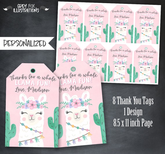 Llama Thank You Tags, Llama Thank You Tags, Llama Birthday Favor, Llama Party, Llama Watercolor Tags, Personalized, Llama Printable, Digital Il_570xn