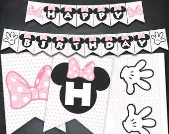 Personalised Pink Minnie Mouse Paper Cards Banner Bunting Flag Name Birthday Personalised Pink Minnie Mouse Paper Cards Banner Bunting Flag Name Birthday