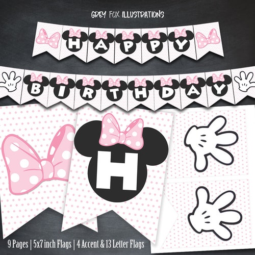Personalised Pink Minnie Mouse Paper Cards Banner Bunting Flag Name Birthday Personalised Pink Minnie Mouse Paper Cards Banner Bunting Flag Name Birthday