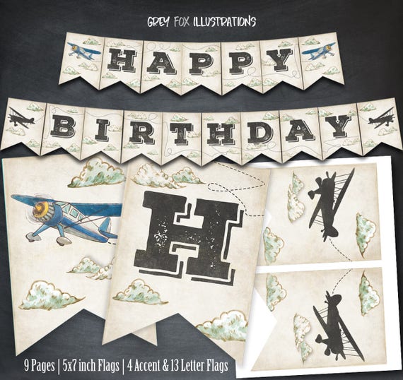Airplane Banner Airplane Happy Birthday Banner Plane Banner Etsy