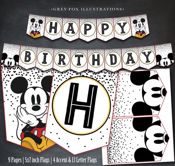 Happy Birthday Banner Mickey Mouse Mickey Mouse Banner Mickey Mouse Happy Birthday Banner - Etsy