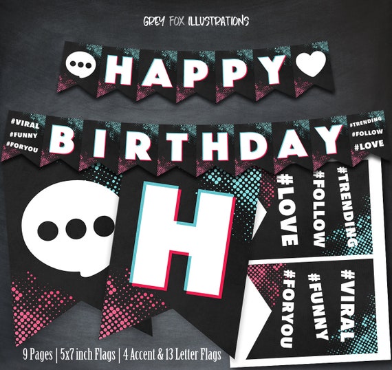 TikTok Banner, TikTok Birthday Banner, TikTok Party, Instagram, Happy Birthday, Printables, Digital, Tik Tok Banner, Instant Download DIY Il_570xn