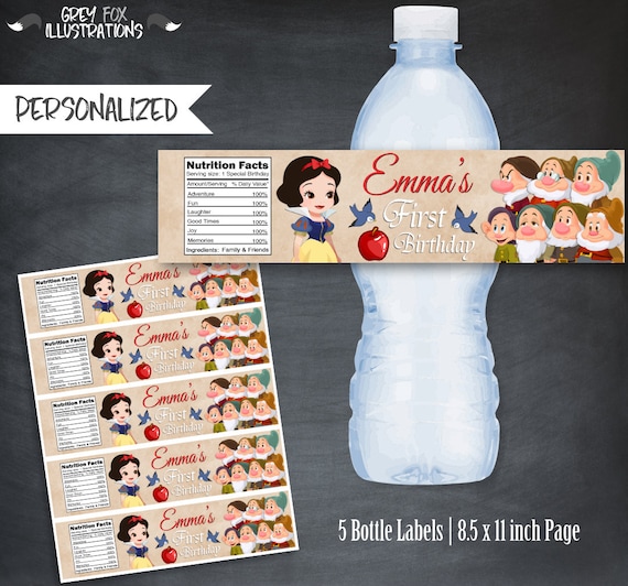 Personalized Princess Snow White Water Bottle Gift Personalized Princess Snow White Water Bottle Gift