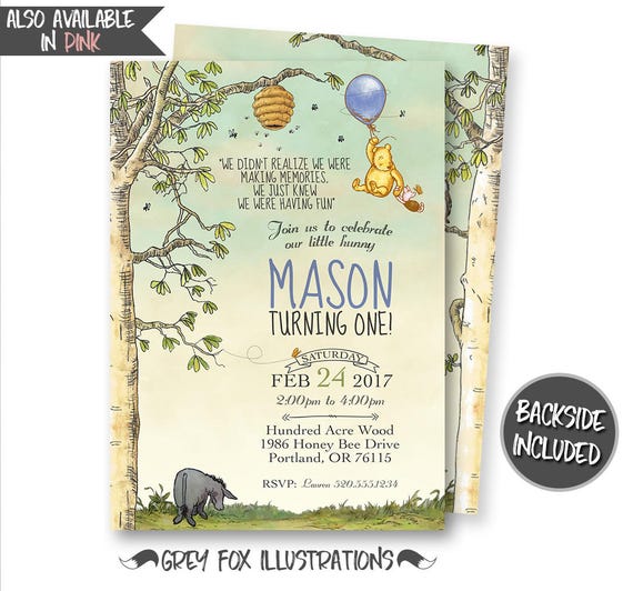 Winnie The Pooh Invitation, Classic Winnie The Pooh Invitations, Winnie The Pooh Birthday Invitations, Personalized, Printables, Digital Il_570xn