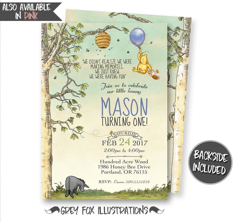 Winnie The Pooh Invitation, Classic Winnie The Pooh Invitations, Winnie The Pooh Birthday Invitations, Personalized, Printables, Digital 