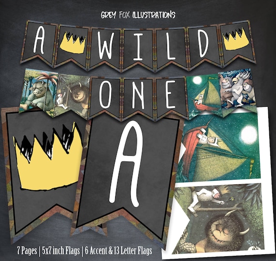 Wild One Banner, Where The Wild Things Are Banner, Party, Birthday Banner, Printables, Where The Wild Things Are, Favors, Digital, DIY, Book Il_570xn
