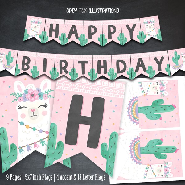 Llama And Cactus Birthday Banner Printable Etsy