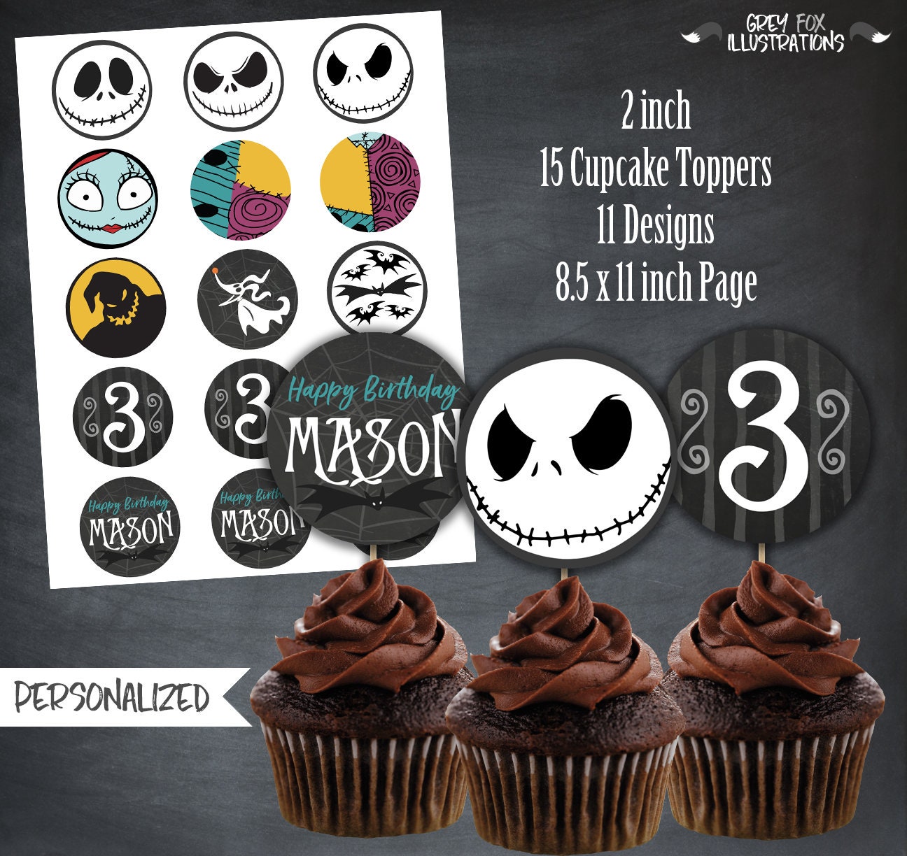 Nightmare Before Christmas Cupcake Toppers Nightmare Before | Etsy