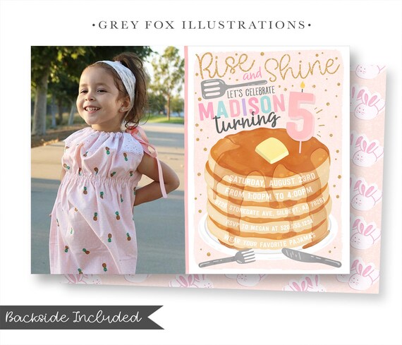 Pancakes and Pajamas Picture Invitation, Pancakes Birthday Invitation, Pajamas Photo Invitations, Pancakes Birthday, Printable, Digital, DIY Il_570xn