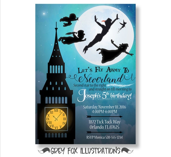 Peter Pan Invitation Peter Pan Birthday Invitation Peter Pan Etsy