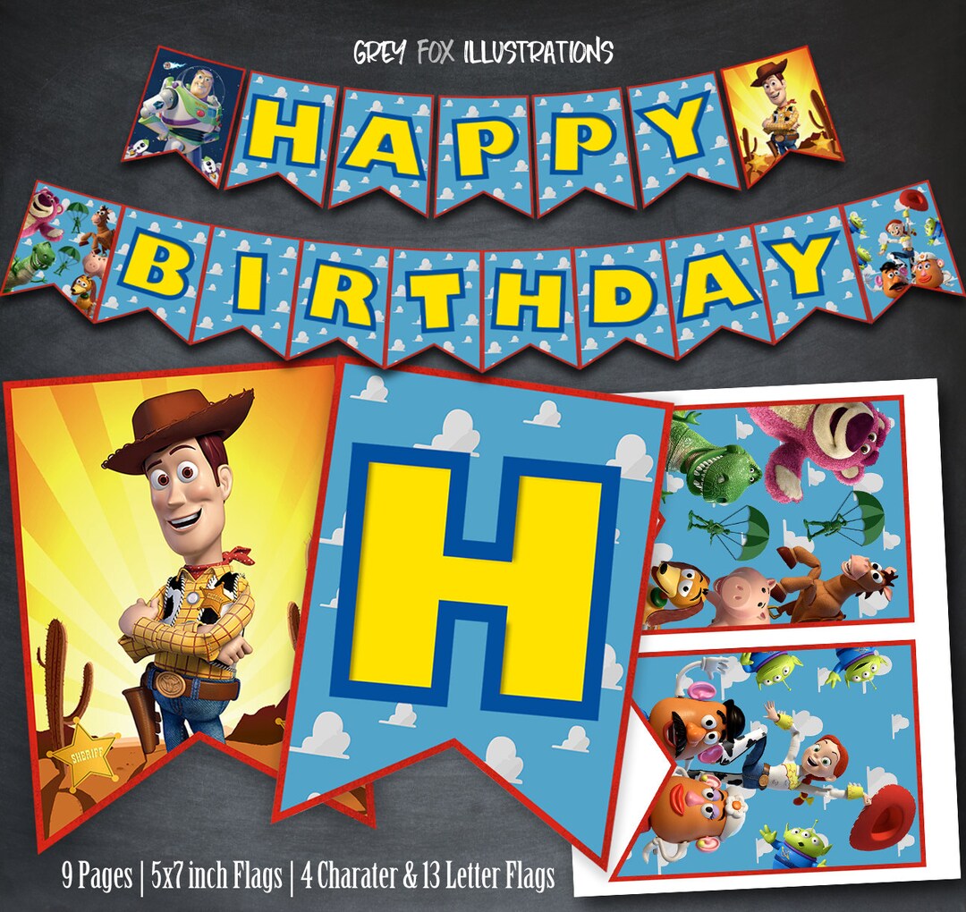 Toy Story Birthday Banner Toy Story Happy Birthday Banner Etsy