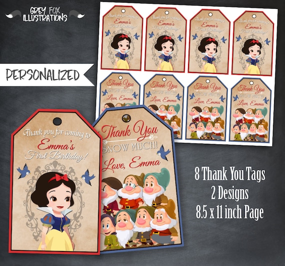 Snow White Thank You Tags, Seven Dwarfs Tags, Snow White Favors, Snow White Party, Snow White Birthday, Personalized, Printables, Digital Il_570xn