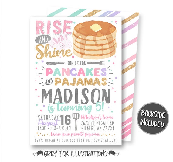 Pancakes and Pajamas Invitation, Pancakes Birthday Invitation, Pajamas Invitations, Pancakes Birthday Party, Printable, Personalized Digital Il_570xn
