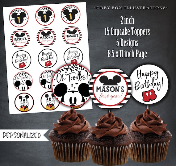 Mickey Mouse Cupcake Toppers, Mickey Favors, Mickey Mouse Tags, Mickey Party, Modern Mickey Mouse, Personalized, Printables, Digital, DIY Il_570xn