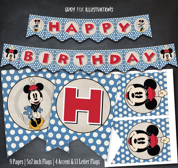 Minnie Mouse Banner, Classic Minnie Birthday Banner, Vintage Minnie Banner, Minnie Printables, Minnie Party, Printables, Digital Banner Il_570xn