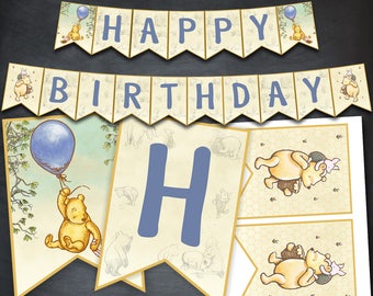 Winnie The Pooh Banner, Winnie The Pooh Birthday Banner, Pooh Party, Printables, Classic Winnie Pooh, Party, Favors, Banner Flags, Digital