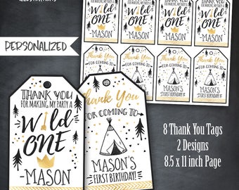 Wild One Thank You Tags, Wild One Favors, Wild One Tags, Wild One Birthday, Wild One Party, Digital, Wild Thing, Personalized, Printables