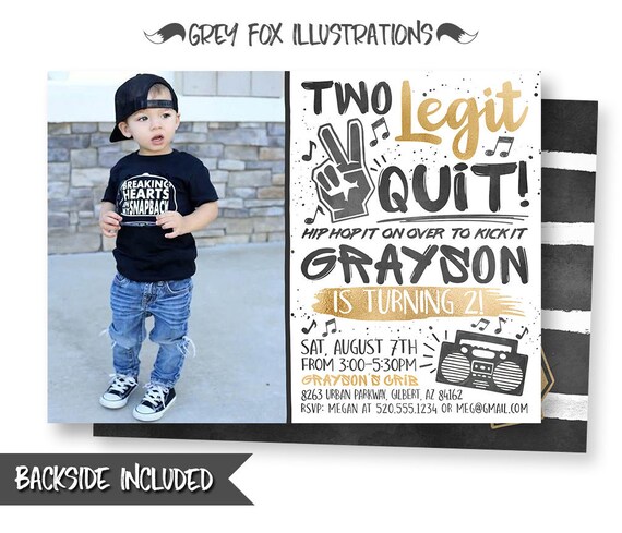 Two Legit 2 Quit Birthday Invitation, 2 Legit 2 Quit Invitation, Second Birthday, Two Legit to Quit Invitation, Printables, Personalized DIY Il_570xn