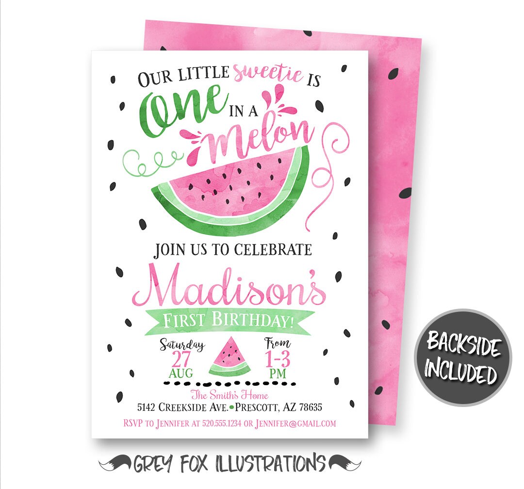 Sweet One Watermelon Birthday Invitation Personalized Watermelon