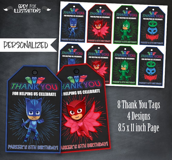 PJ Masks Thank You Tags, PJ Masks Tags, Pj Masks Favors, Pj Masks Party, Pj Masks Birthday, Catboy, Personalized, Printables, Digital, DIY Il_570xn