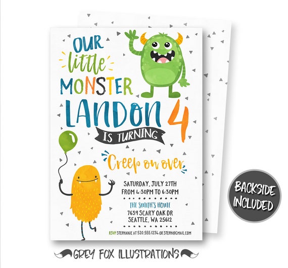 Little Monster Invitation, Monsters Invitation, Monster BirthdayInvitation, Watercolor Invitation, Party, Personalized, Printable, Digital Il_570xn