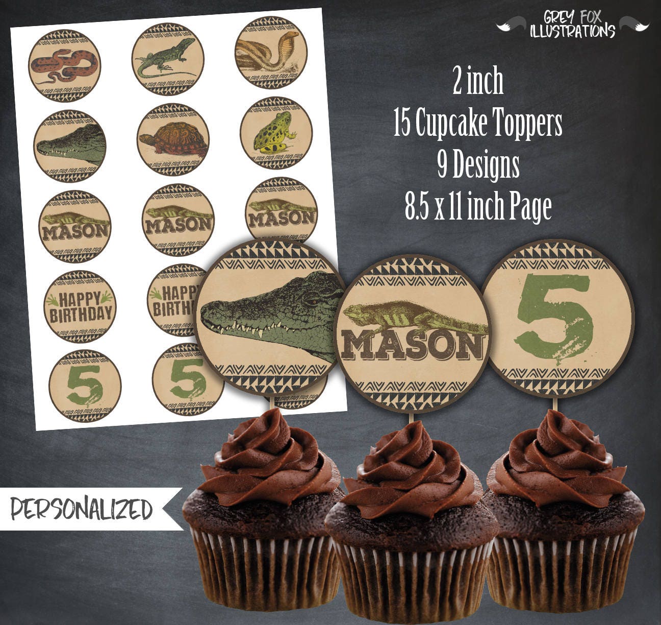 lizard cupcake toppers