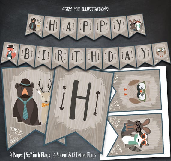 Woodland Animals Banner, Forest Animals Banner, Animals Banner, Woodland Critters, Deer, Fox, Owl, Digital, Party, Favors, Banner Flags, DIY Il_570xn