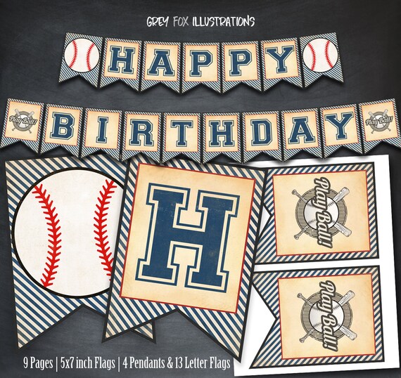 Baseball Banner Baseball Happy Birthday Banner Baseball