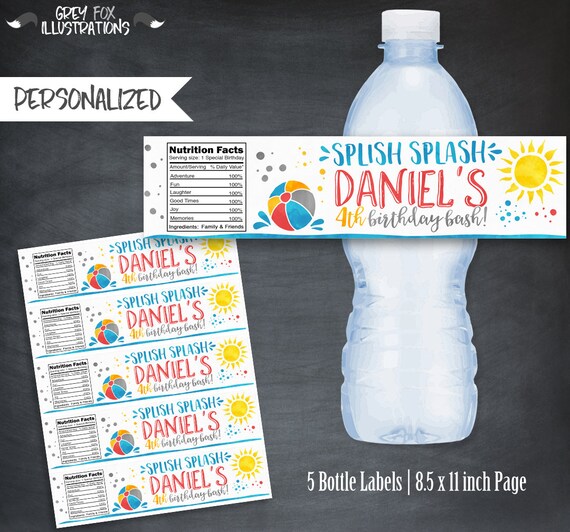 Pool Bottle Labels Pool Party Labels Pool Party Favors Etsy