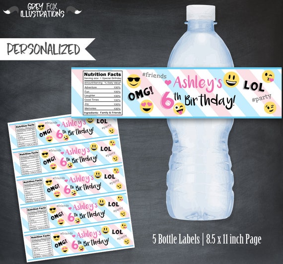 Emoji Bottle Labels, Emoji Juice Labels, Emoji Favors, Emoji Party, Printables, Personalized, Bottle Labels, Party, Wraps, Digital, DIY Il_570xn