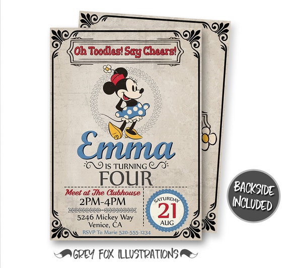 Minnie Mouse Birthday Invitation, Classic Minnie Mouse Invitation, Minnie Mouse Party, Vintage Minnie Mouse, Personalized, Printables Il_570xn