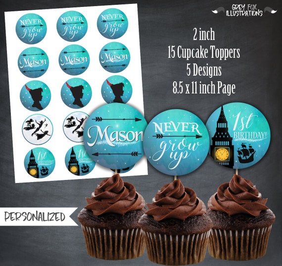 Peter Pan Cupcake Toppers Peter Pan Favors Peter Pan Tags Etsy