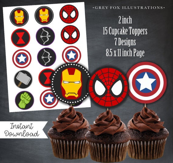 Avengers Cupcake Toppers, Superhero Cupcake Toppers, Avengers Cupcake Toppers, Tags, Party, Comic, Personalized, Printables, Digital, DIY Il_570xn