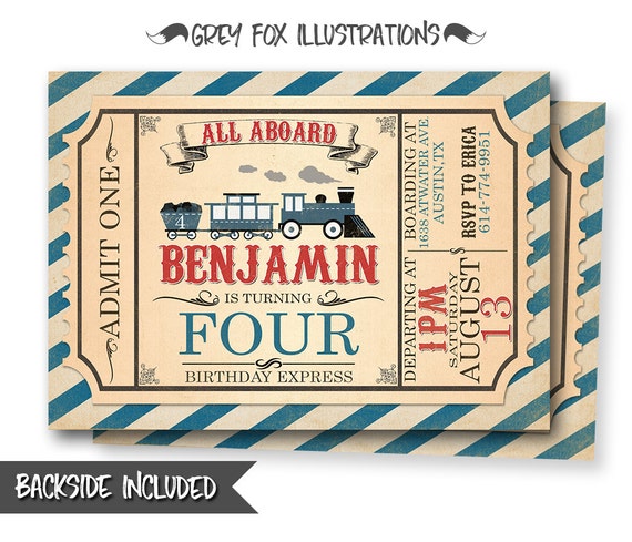Train Ticket Invitation, Train Birthday Invitation, Train Invitation, Train Invites, Trainl Party, Steam Engine, Personalized, Printables Il_570xn