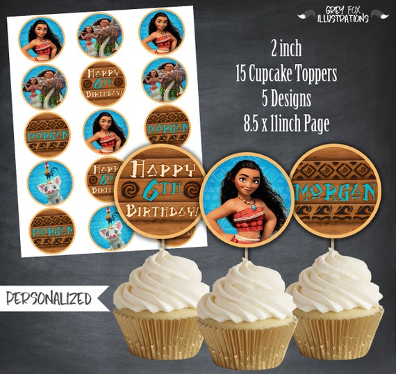 Moana Cupcake Toppers Moana s Moana Birthday Favors Etsy