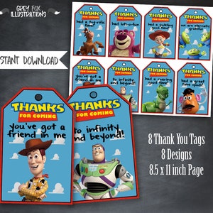 8 Ct. Toy Story 4 Assorted Party Thank You Tags w/Ribbon 