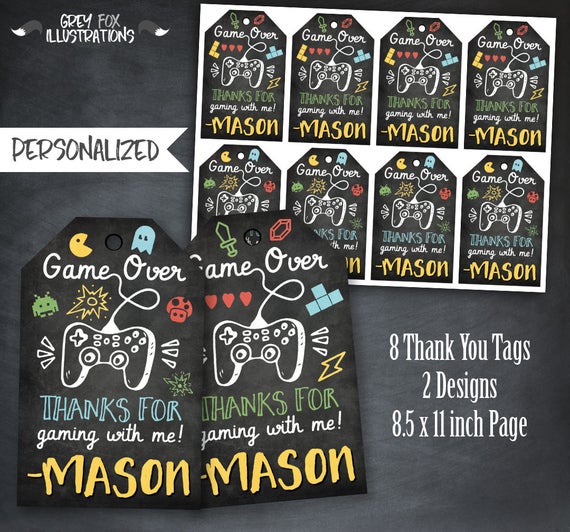 Video Game Thank You Tags, Video Game Favors, Video Game Tags, Video Game Party, Gamer Tags, Gaming Tags, Game Tags, Personalized, Printable Il_570xn