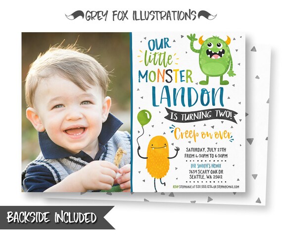 Little Monster Invitation, Monsters Picture Invitation, Monster Birthday, Watercolor Invitation, Party, Personalized, Printable, Digital Il_570xn