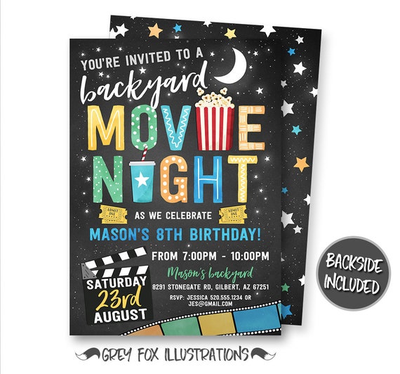 Movie Night Invitation, Movie Under The Stars Invitation, Backyard ...
