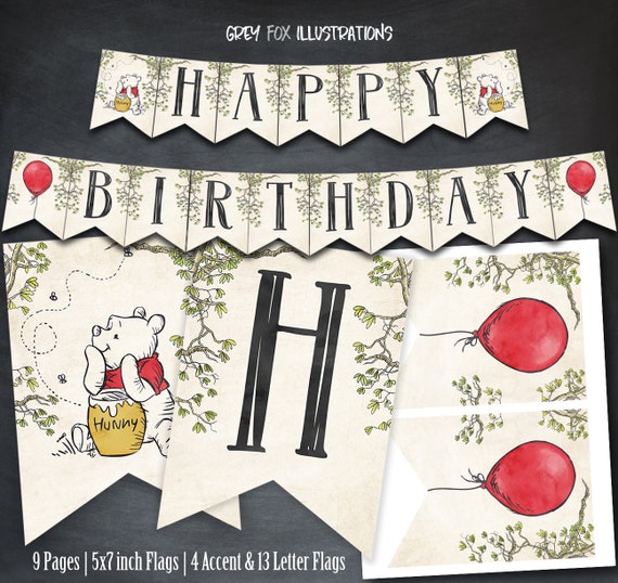 Winnie The Pooh Banner, Winnie The Pooh Birthday Banner, Pooh Party