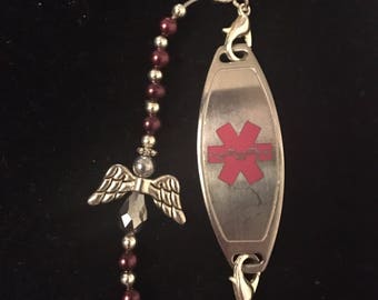 Maroon and silver angel medical ID attachment