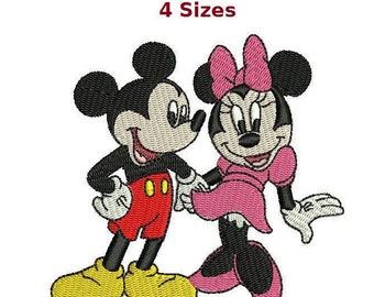 Minnie and Mickey 4 Sizes Digitized filled Machine Embroidery Design Digital Download