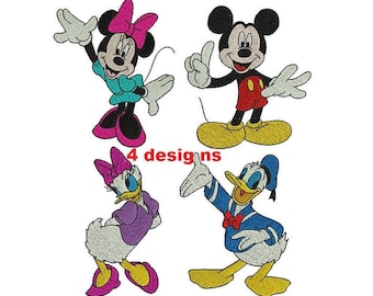 4 Motive Daisy Donald Minnie Mickey Digitized gefüllt Maschine Stickerei Designs Digital Download