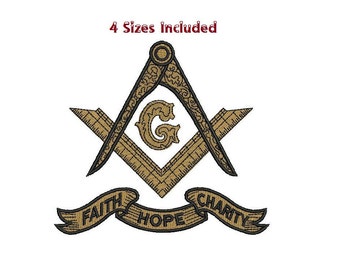 Masonic Compass 4sizes Digitized filled Machine Embroidery Design Pattern Digital Download