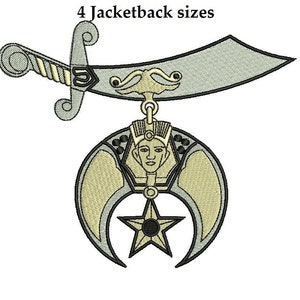 May include: An embroidered patch featuring a crescent moon, a five-pointed star, and a stylised human figure with a crown. The patch is silver and gold with a black outline.