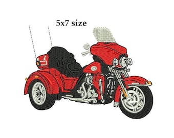 Harley Trike motorcycle 5x7 hoop Digitized filled Machine Embroidery Design Digital Download