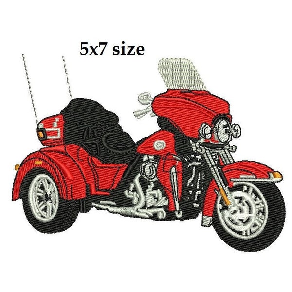 Harley Trike motorcycle 5x7 hoop Digitized filled Machine Embroidery Design Digital Download
