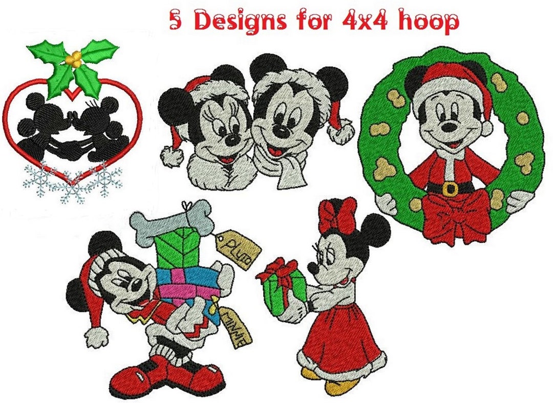 Christmas Mickey and Minnie 5 Filled Machine Embroidery Designs Digital