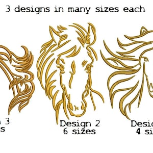 Tête de cheval 3 dessins numérisés Machine broderie dessins Digital Download
