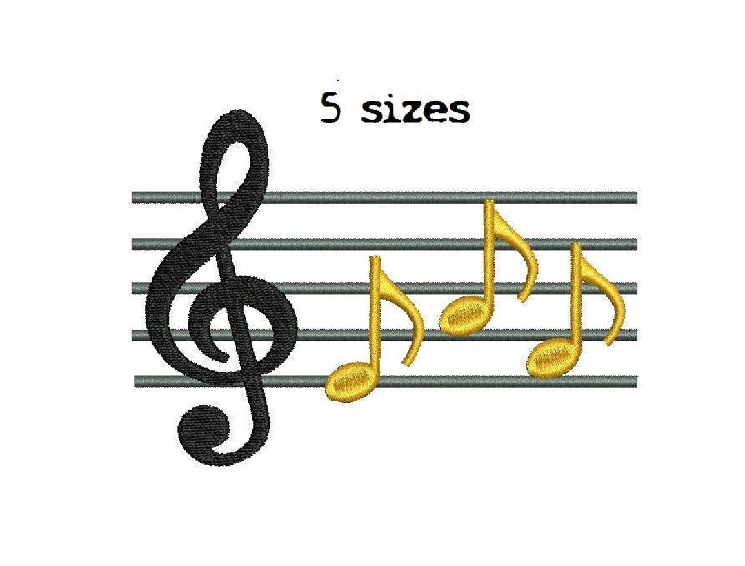 Music Notes 5 Sizes Digitized Filled Machine Embroidery Design Digital ...